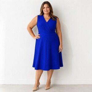 Blue Sleeveless Fit And Flare Midi Dress Royal Blue Size 14